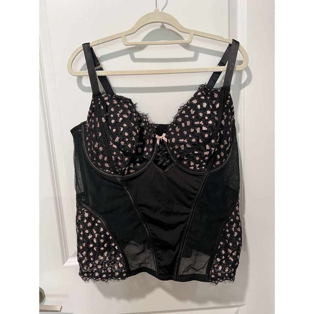 Lane Bryant CACIQUE Seriously Sexy Lace Mesh Corset 44DD Black/Pink NWT
